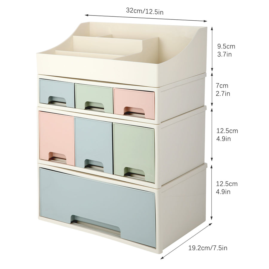 Organize storage box for multi-scene use, ROSELIFE [TBEF-07] Desktop Organizer, 4 Pieces 7 Drawers, 5 Slots, Blue, Pink and Green Assortment