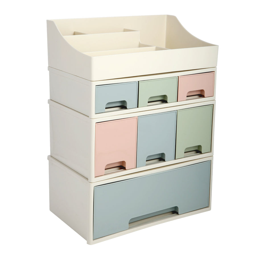 Organize storage box for multi-scene use, ROSELIFE [TBEF-07] Desktop Organizer, 4 Pieces 7 Drawers, 5 Slots, Blue, Pink and Green Assortment