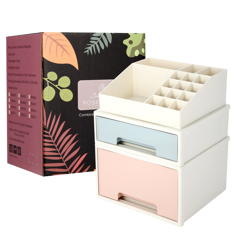 Stationery Organizer Box, Roselife Multifunctional Desk Storage Box Set, [TBF-05] w/ 2 Drawers + 16 Slots