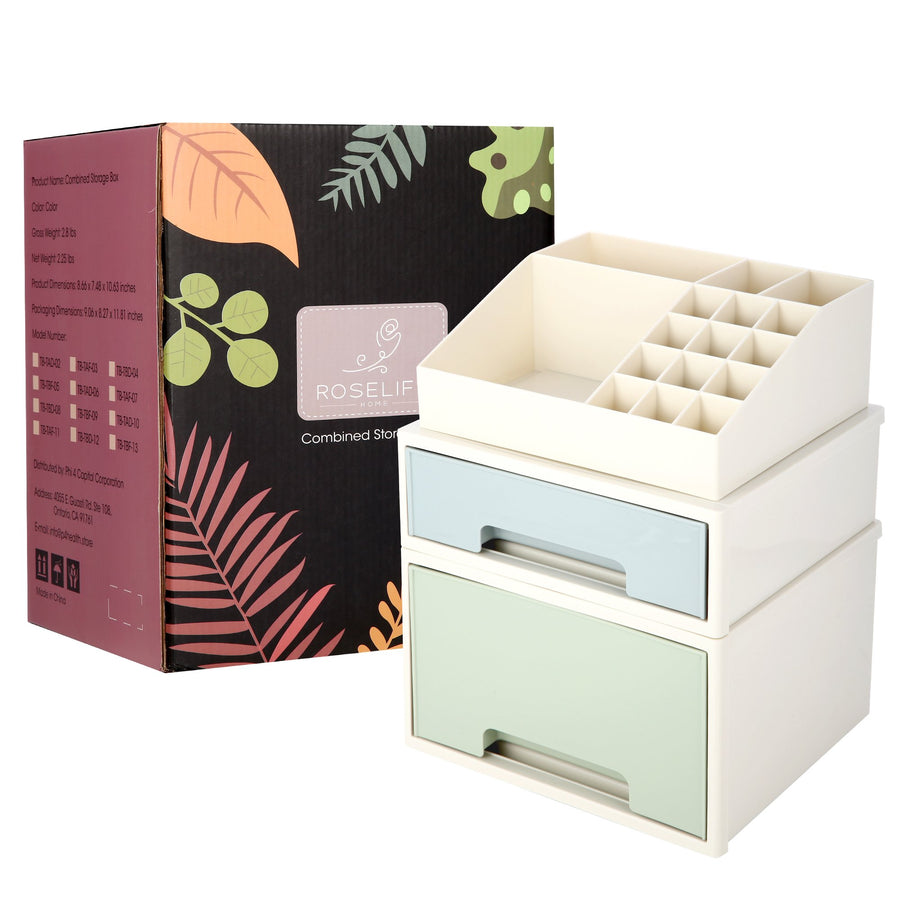 Stationery Organizer Box, Roselife Multifunctional Desk Storage Box Set, [TBF-09] w/ 2 Drawers + 16 Slots