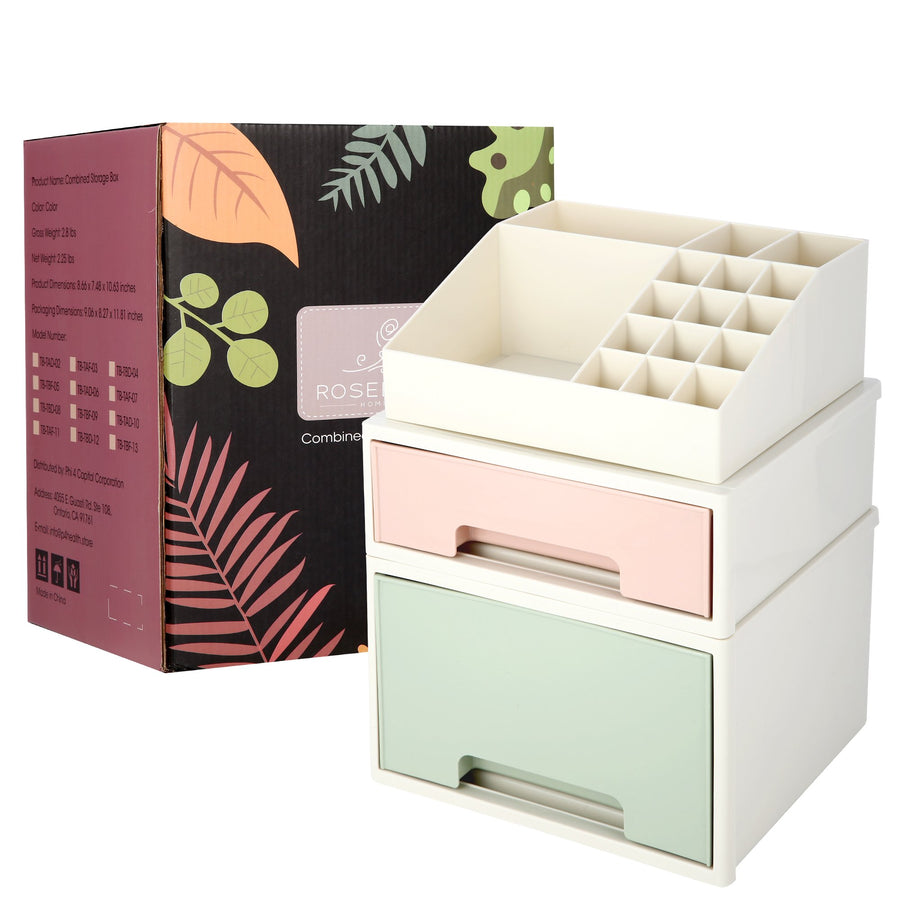 Stationery Organizer Box, Roselife Multifunctional Desk Storage Box Set, [TAF-13] w/ 2 Drawers + 16 Slots
