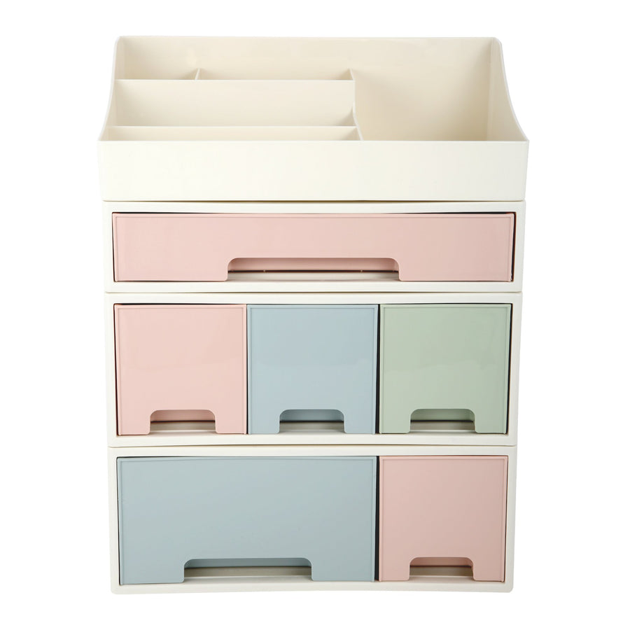 Organize storage box for multi-scene use, ROSELIFE [TCDE-08] Desktop Organizer, 4 Pieces 6 Drawers, 5 Slots, Blue, Pink and Green Assortment