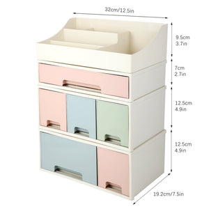 Organize storage box for multi-scene use, ROSELIFE [TCDE-08] Desktop Organizer, 4 Pieces 6 Drawers, 5 Slots, Blue, Pink and Green Assortment