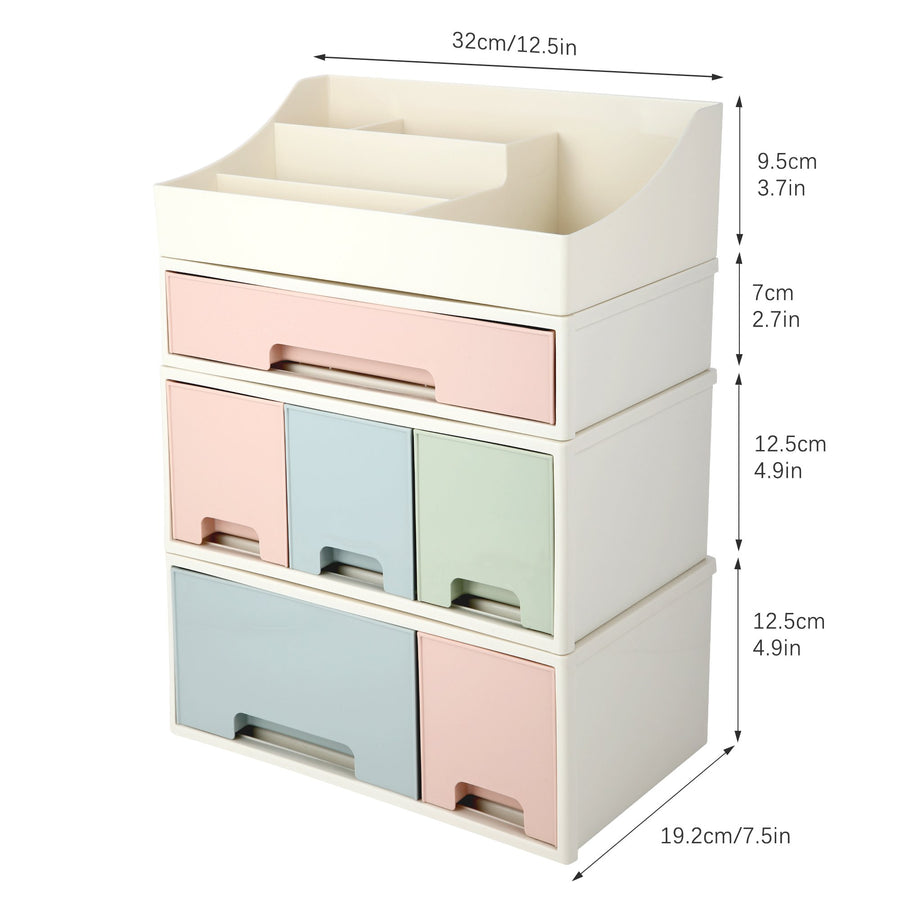 Organize storage box for multi-scene use, ROSELIFE [TCDE-08] Desktop Organizer, 4 Pieces 6 Drawers, 5 Slots, Blue, Pink and Green Assortment