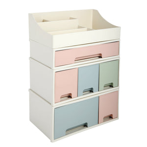 Organize storage box for multi-scene use, ROSELIFE [TCDE-08] Desktop Organizer, 4 Pieces 6 Drawers, 5 Slots, Blue, Pink and Green Assortment