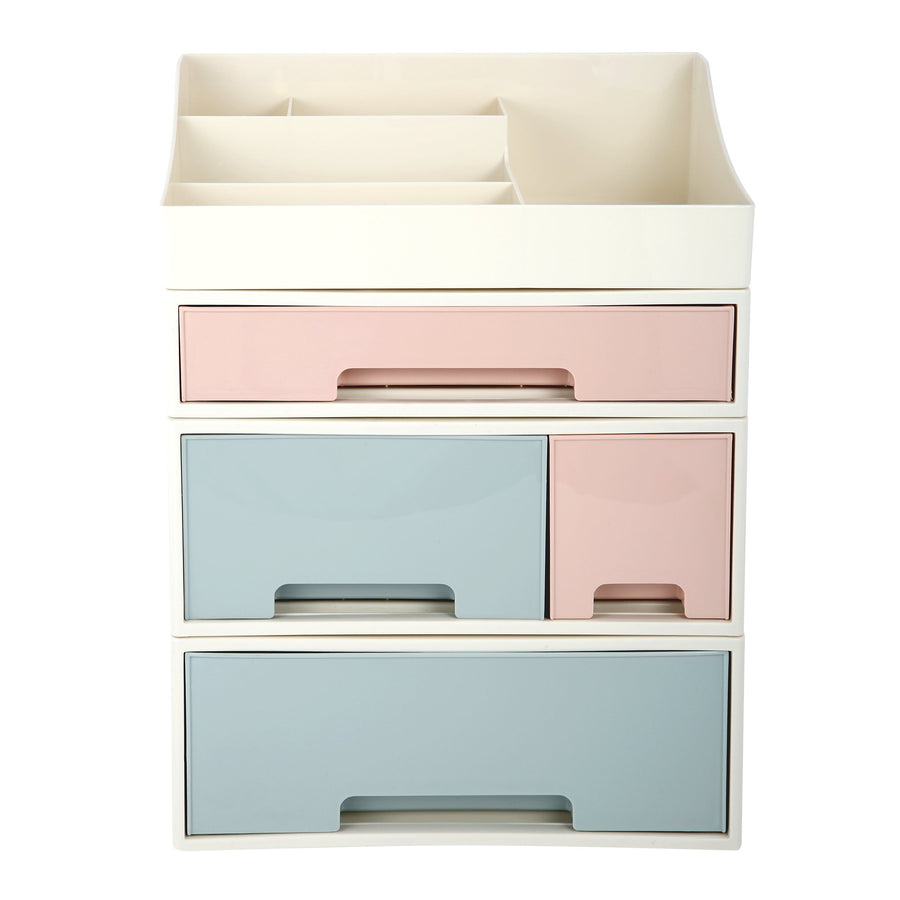 Organize storage box for multi-scene use, ROSELIFE [TCDF-09] Desktop Organizer, 4 Pieces 4 Drawers, 5 Slots, Blue, Pink and Green Assortment