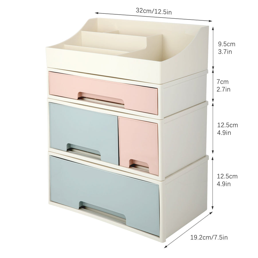 Organize storage box for multi-scene use, ROSELIFE [TCDF-09] Desktop Organizer, 4 Pieces 4 Drawers, 5 Slots, Blue, Pink and Green Assortment