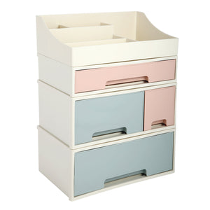 Organize storage box for multi-scene use, ROSELIFE [TCDF-09] Desktop Organizer, 4 Pieces 4 Drawers, 5 Slots, Blue, Pink and Green Assortment