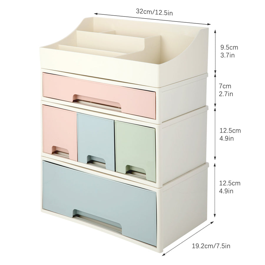 Organize storage box for multi-scene use, ROSELIFE [TCEF-10] Desktop Organizer, 4 Pieces 5 Drawers, 5 Slots, Blue, Pink and Green Assortment