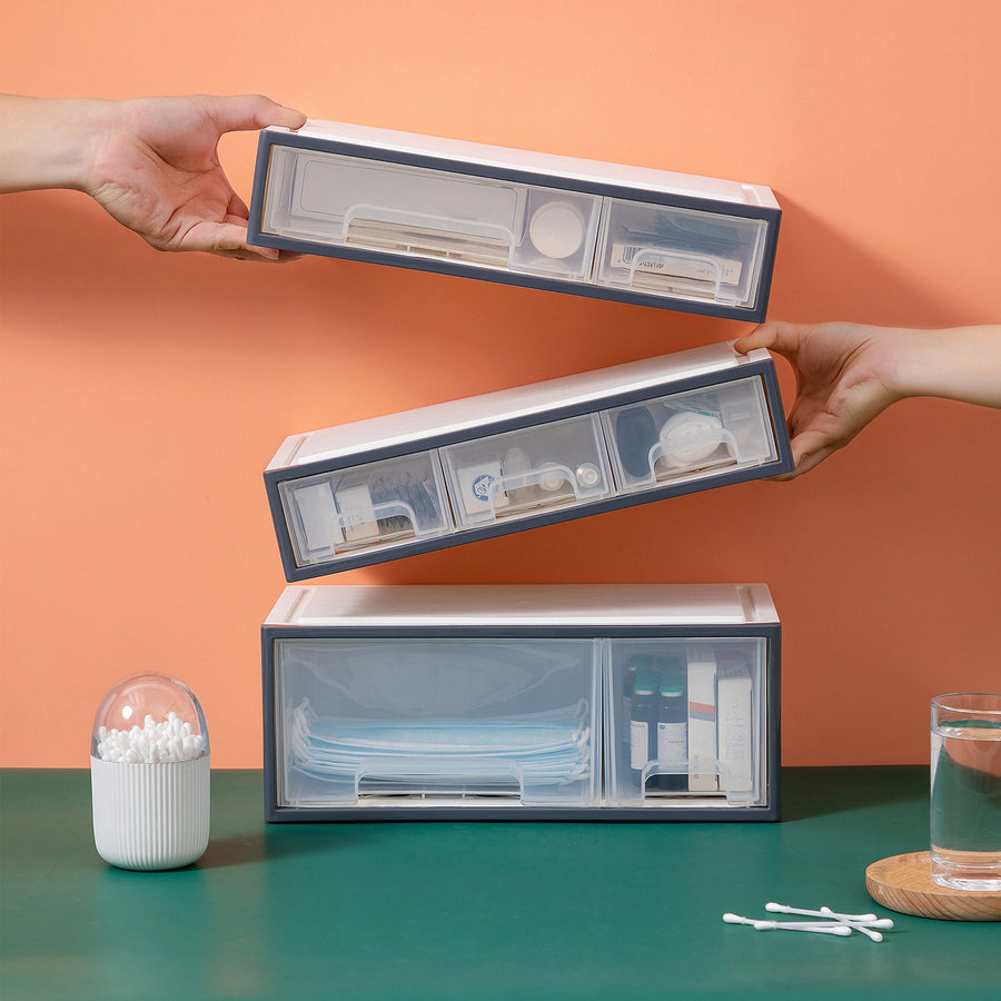 Organize storage box for multi-scene use, ROSELIFE [TFAB] Desktop Organizer, 4 Pieces, 6 Drawers, 5 Slots, Transparent