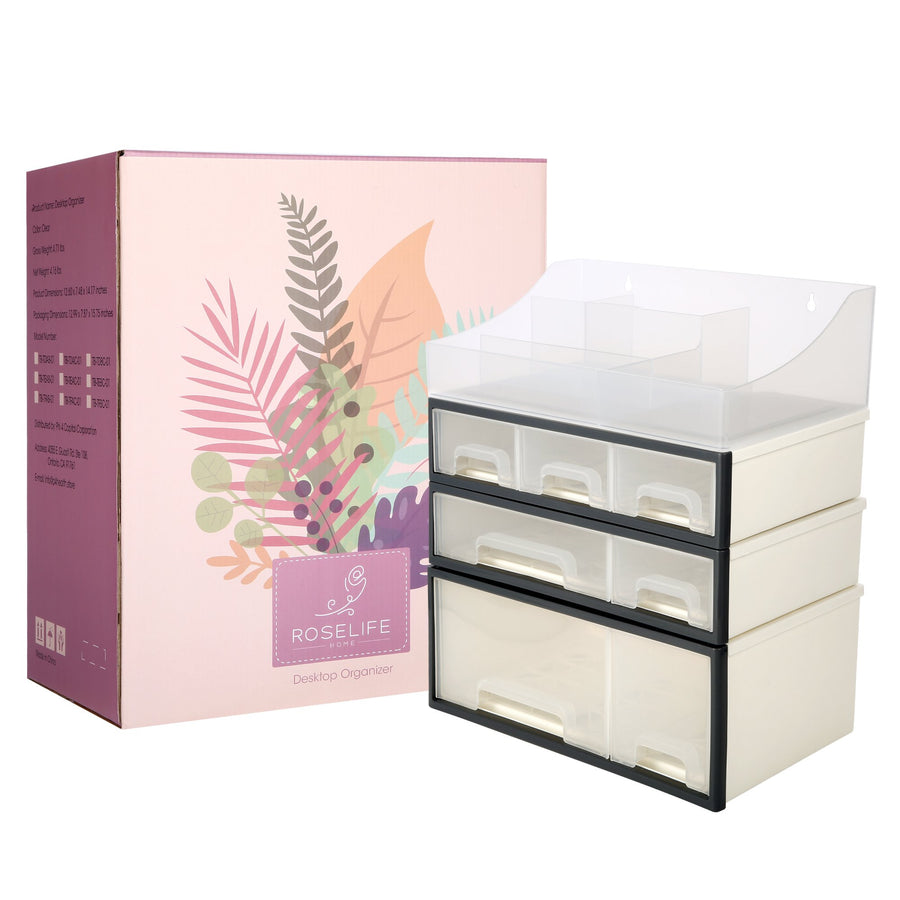 Organize storage box for multi-scene use, ROSELIFE [TDAB] Desktop Organizer, 4 Pieces, 7 Drawers, 5 Slots, Transparent