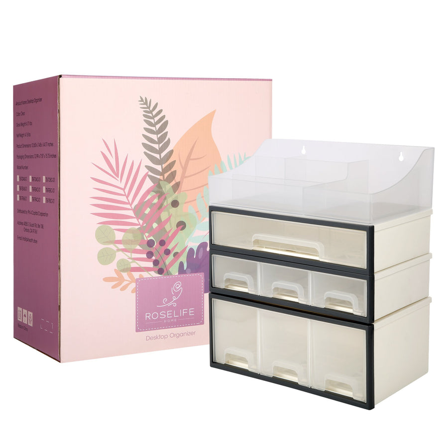Organize storage box for multi-scene use, ROSELIFE [TEBC] Desktop Organizer, 4 Pieces, 7 Drawers, 5 Slots, Transparent