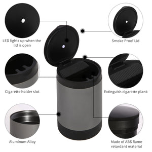 STOP ONE Car Ashtray, Portable Ashtray, CA-161 Auto Ash Tray with Lid and Led, Grey